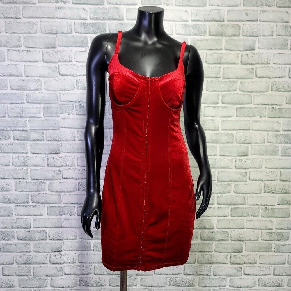 Blanc Clothing Womens L Red Velvet‎ Underwire Bustier Corset Cocktail Dress
